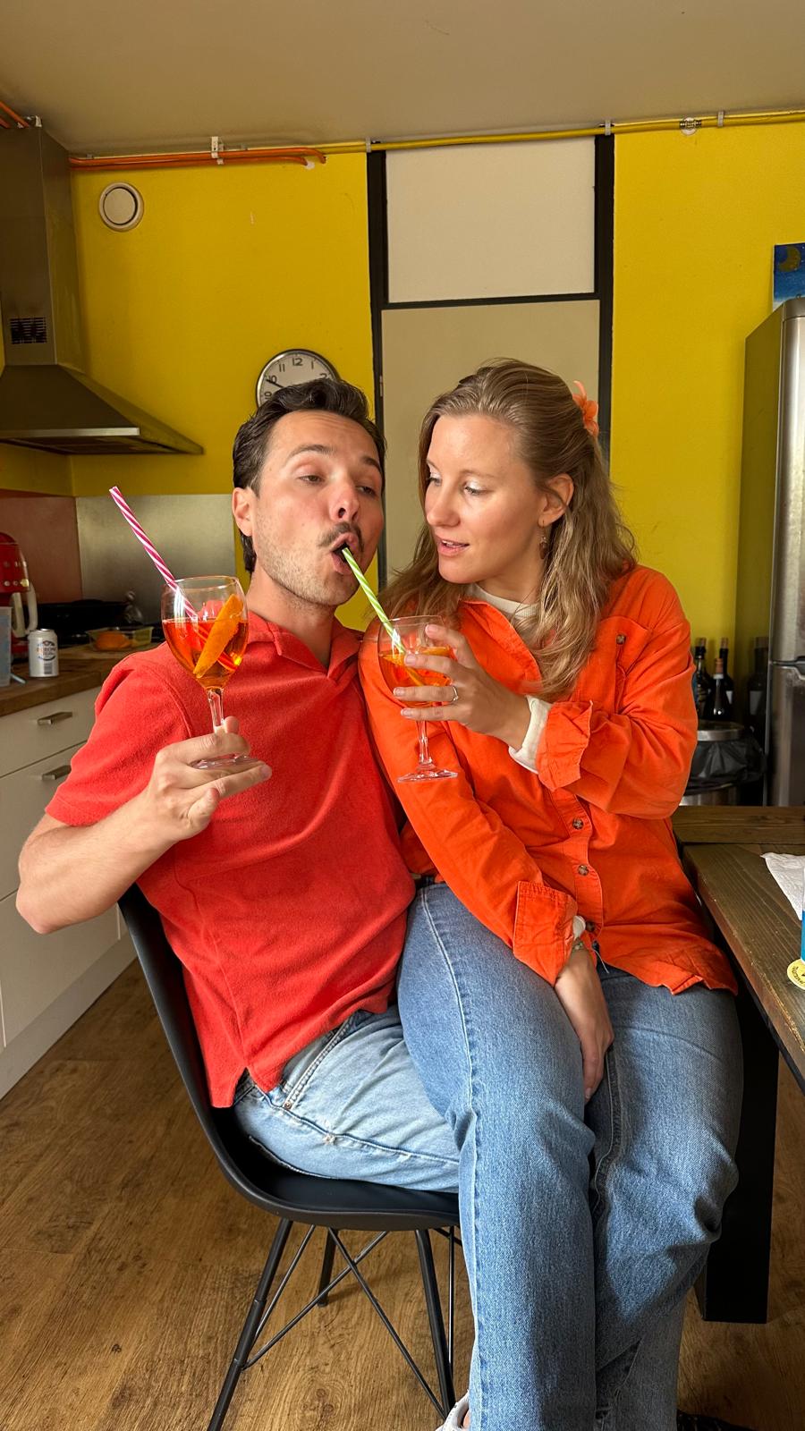 Linnea and Olle sharing Aperol spritzes